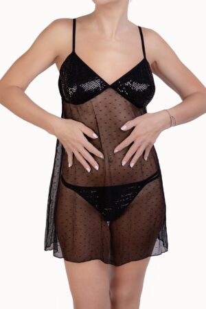 0744 BLACK SEQUIN NIGHTDRESS