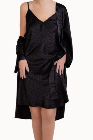 0956 SET SATIN ROBE NIGHTDRESS BLACK